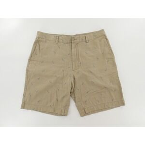 Savane Shorts Flamingo Embroidered Flat Front Chino Casual Mens Size 34 Khaki